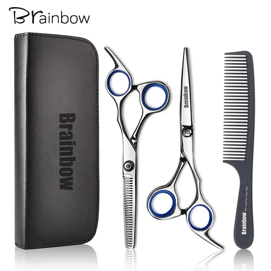 Brainbow 6 inch Cutting Thinning  Styling Tool Hair Scissors Stainless Steel Salon Hairdressing Shears Regular Flat Teeth Blades