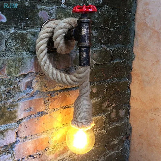 Creative Water Pipe Loft Style Wall Lights Retro Industrial Hemp Rope Edison Wall Lamps for Gallery Stairs Restaurant Bar Light