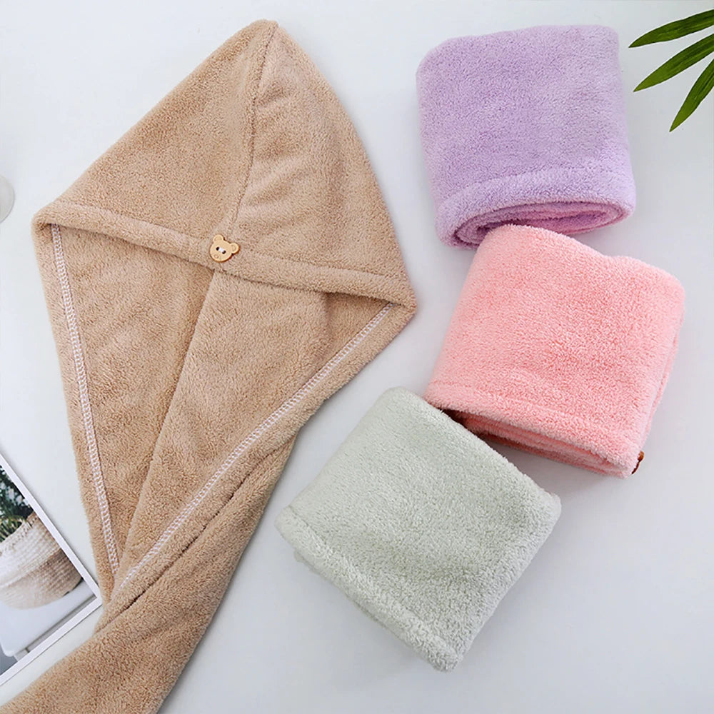 1PC Hair Drying Hat Quick-dry Microfiber Hair Towel Cap Hat Women Bath Hat Solid Towel Cap Super Absorption Turban Hair Dry Cap