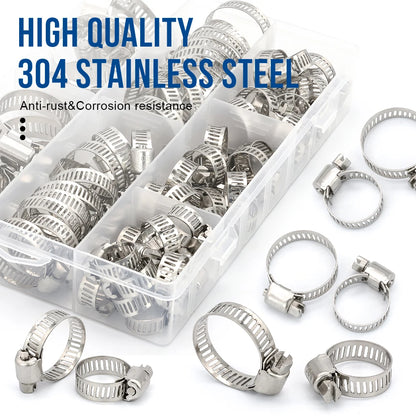 64pcs Hose Clamp Assortment Kit Adjustable 8-38Mm Worm Gear Hose Clip Set Fuel Hose Clamp For Cars, Trucks & Suvs, Water Pipe