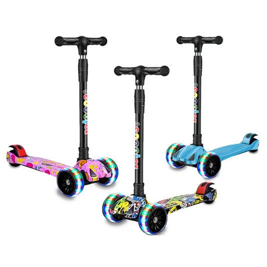 Trottinette pour enfants à 3 roues avec roues Flash, trottinette pour enfants de 2 à 12 ans, hauteur réglable et pliable