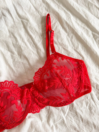 Tube floral Brodé sans rembourrage Soutien-gorge et culottes tongs, ensemble de lingerie à armatures, lingerie et sous-vêtements pour femmes, victoria's secret