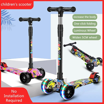 Children Scooter 3 Wheel Swith Flash Wheels Kick Scooter for 2-12 Year Kids Adjustable Height Foldable