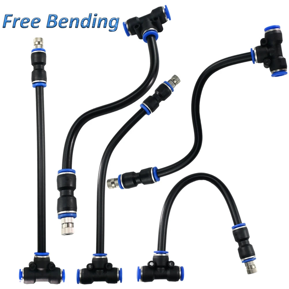 5 Pcs Free Bending Spray 0.1-0.8MM Quick Connect Misting Nozzle With 6/8/10/12MM Tees For Garden Greenhouse Irrigation System