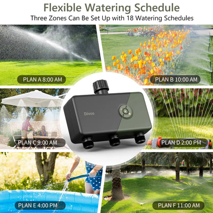 Diivoo 1/2/3 Zone Garden WiFi Water Timer Wifi Automatic Drip Irrigation Controller Water Valve Garden Automatic Watering System