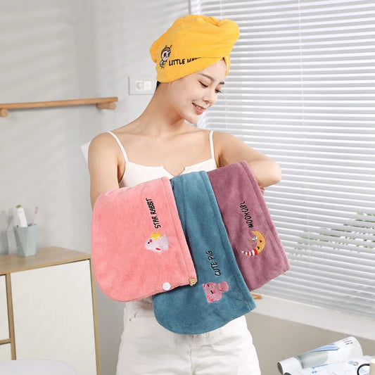 Quick Drying Towel Microfiber Towel Hair Towel Embroidered Flowers Soft Bath Wrap Hat Super Water Absorption