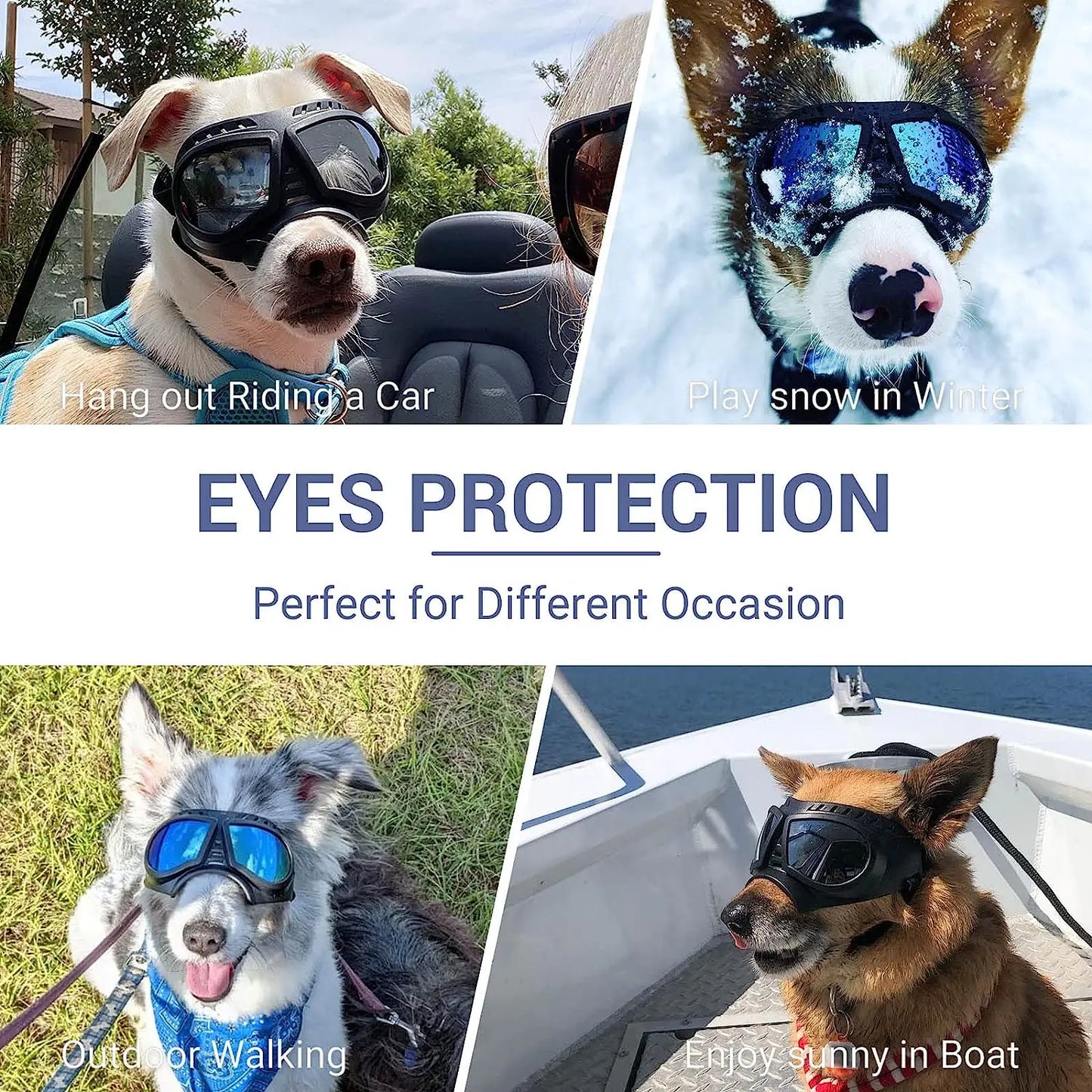 ATUBAN Dog Goggles,Dog Glasses for Puppy Breed Dog,Windproof,Waterproof and Durable,UV Sunglasses with Adjustable Straps,Silver