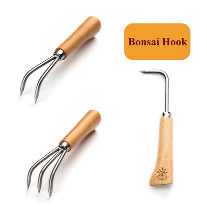 Bonsai tools hook 23 cm (9") wooden handle stainless steel hook robust very firm and durable made by Tian Bonsai