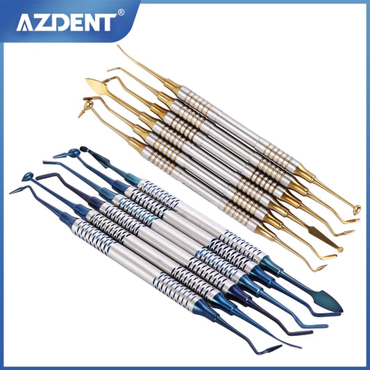 AZDENT – spatule de remplissage dentaire Composite, outils de réparation de remplissage de résine, acier inoxydable, placage de titane, instrument à poignée épaisse 6 pièces