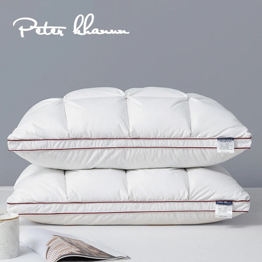 Peter Khanun Oreillers en plumes d'oie blanche en forme de pain 3D pour dormir, protection du cou, oreillers de lit, housse 100 % coton, King Queen, 1 pièce