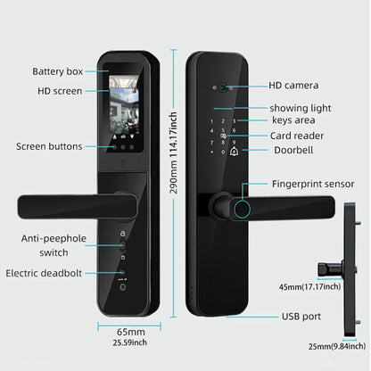 PHIPULO Tuya Wifi Digital Electronic Smart Door Lock With Biometric Camera Fingerprint Keyless Entry Hotel Apartment Locks