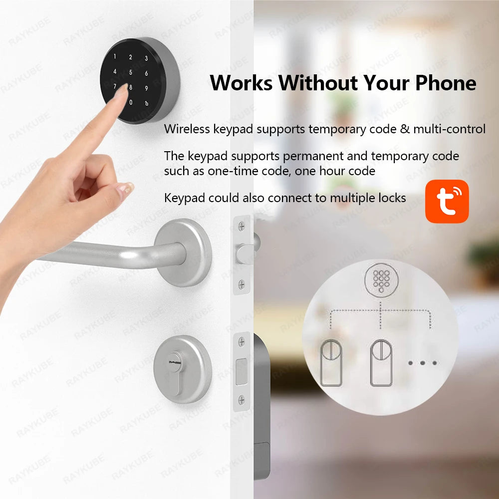 RAYKUBE A1 Pro Max Tuya BEL Smart Electronic Door Lock Set with Fobs/Wireless Keypad/Smart Key Smart Life/Tuya APP Remote Unlock