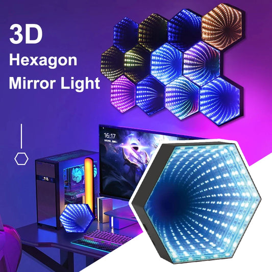 Ambient Night Light Smart APP Control 3D Hexagonal Mirror Tunnel Lamps Music Rhythm Pickup Lights for Home Game Room Decoration