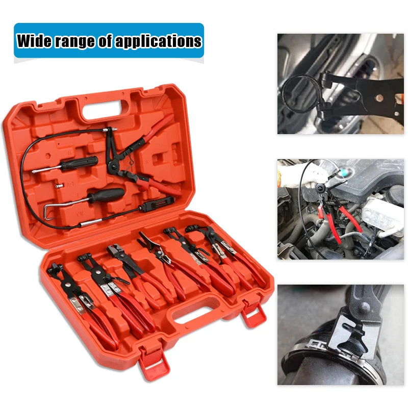 9Pcs Auto Hose Clamp Ring Plier Set Flexible Wire Cable Type Joint Boot Clamps Remover Oil Seal Screwdriver Car Repairing Tools