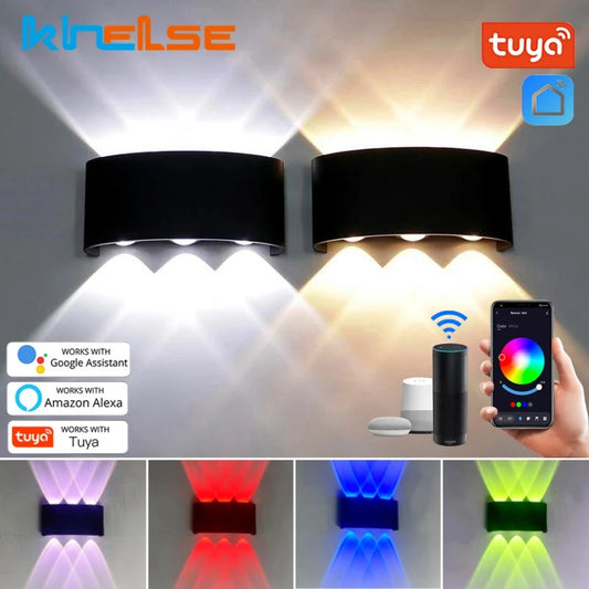 Tuya RGB LED Wall Lamps Outdoor Up Down IP65 Waterproof Garden Sconce Porch Yard Google Alexa APP Exterior Wall Lights AC85-265V