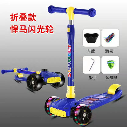 Children Scooter 3 Wheel Scooter with Light Up Flash Wheels Music Scooter For 2-8 Year Kids Adjustable Height Foldable Scooter