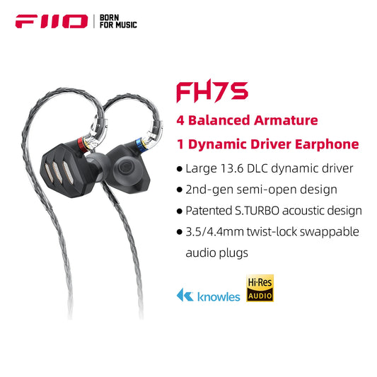 FiiO – écouteurs intra-auriculaires FH7/FH7S, haute Performance, technologie hybride 1DD + 4BA, oreillettes IEM avec prise 3.5/4.4mm