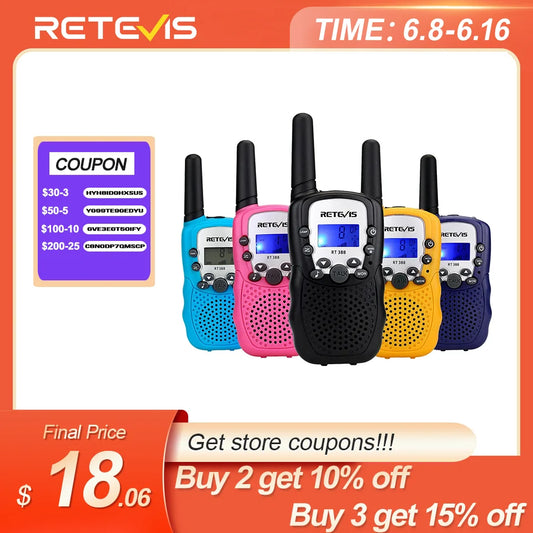 RETEVIS RT388 Walkie Talkie Children 2 Pcs Children's Radio Receiver Walkie-Talkie Kids Birthday Gift Child Toys for Boys Girls