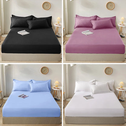 100% Cotton Fitted Bed Sheet with Elastic Band Solid Color Mattress Cover for Single Double King Queen Bed 140/150/160/180x200