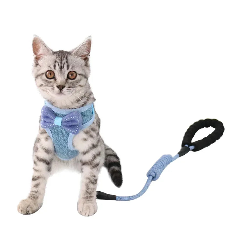 Cute Small Cat Dog Harness Leash Set Bowknot Accessories Nylon Adjustable Mesh Kitten Puppy Harness With Leash For Chihuahua Pug