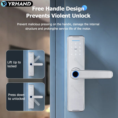 YRHAND K7S New Tuya Wifi Sliver fechadura eletronico digital Biometric Fingerprint Lock App Remote Waterpoof Smart Door Lock