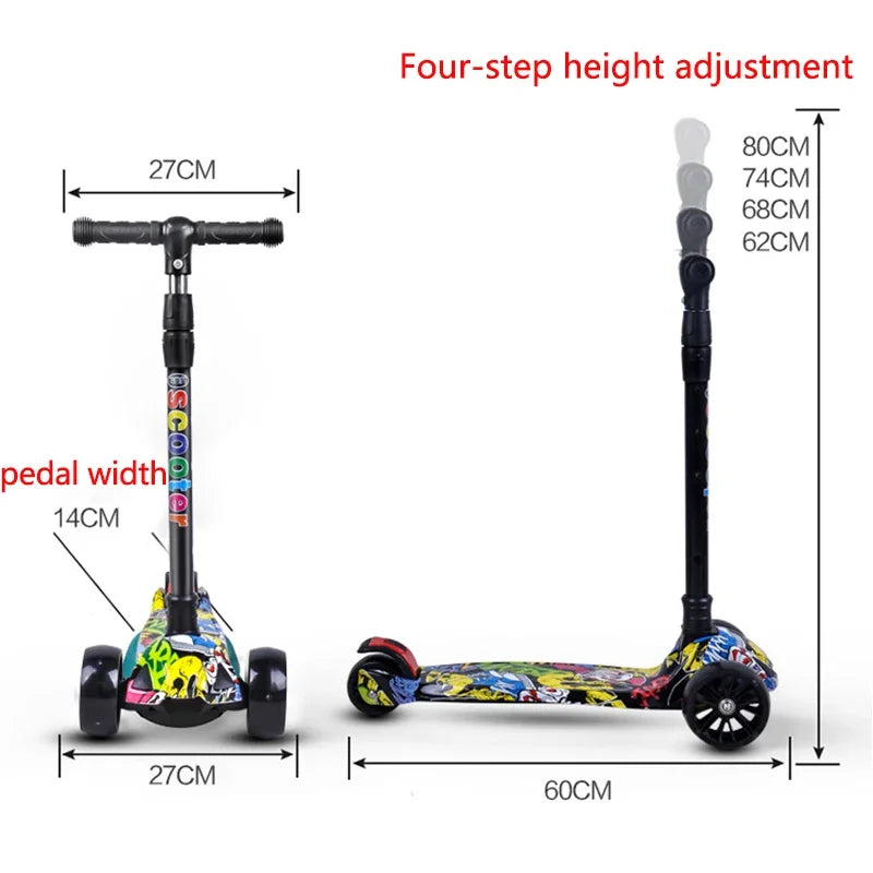 Children Scooter 3 Wheel Swith Flash Wheels Kick Scooter for 2-12 Year Kids Adjustable Height Foldable