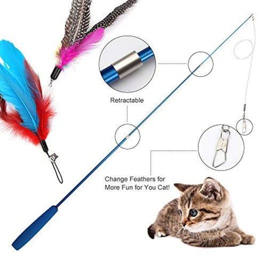 Jouet pour chat de compagnie, tige télescopique Super longue à trois sections, bâton de Teaser pour chat, tête de remplacement en plumes, fournitures pour chat, nouveau