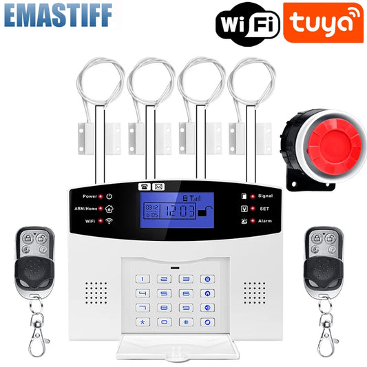 IOS Android APP Drahtlose Verdrahtete Home Security Tuya WIFI GSM Alarm System Intercom Fernbedienung Autodial Sirene Sensor Kit