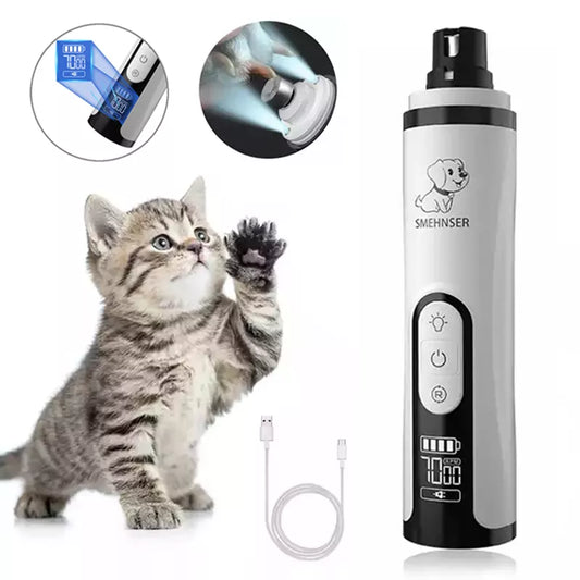 Broyeur à ongles électrique pour animaux de compagnie avec lumière LED coupe-ongles pour chiens et chats coupe-ongles pour pattes rechargeables USB fournitures de toilettage pour animaux de compagnie