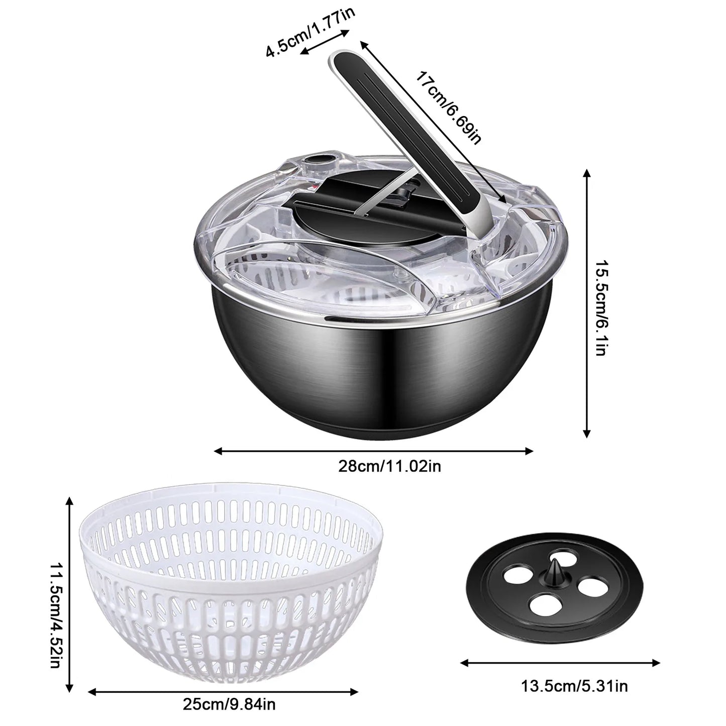 Salad Spinner Dehydrator Double Layer Rotating Vegetable Dehydrator Stainless Steel Fruit Drain Dryer Basket Kitchen Gadgets