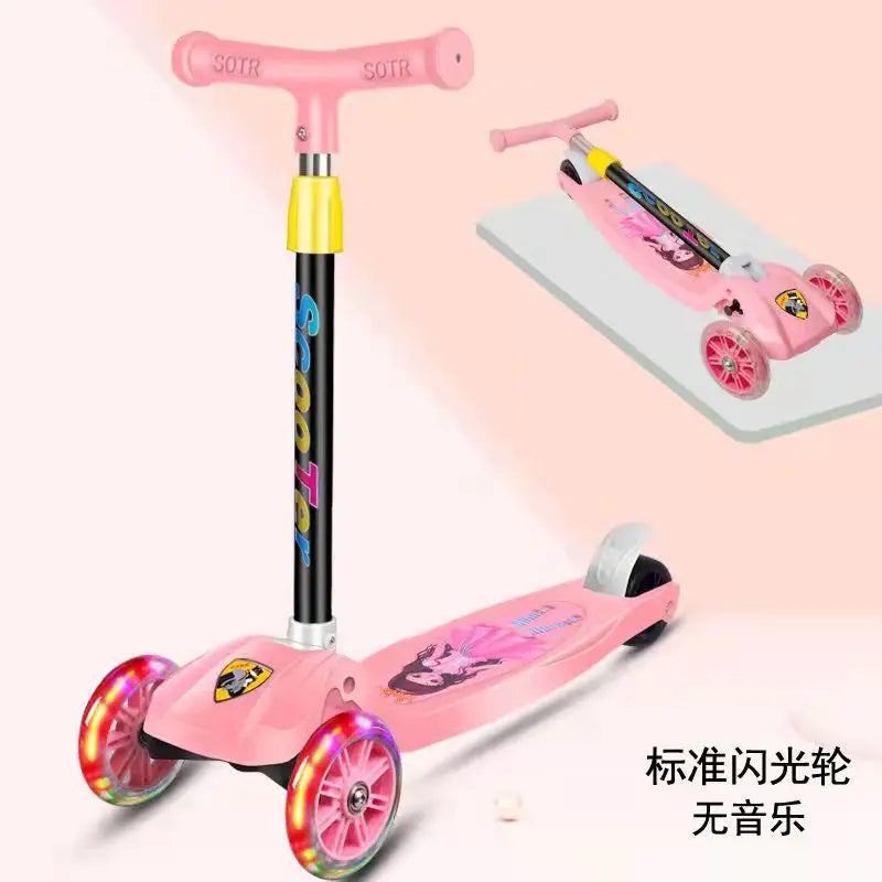 Children Scooter 3 Wheel Scooter with Light Up Flash Wheels Music Scooter For 2-8 Year Kids Adjustable Height Foldable Scooter