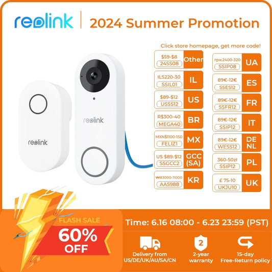 Reolink Smart 2K + sonnette vidéo filaire interphone vidéo PoE avec carillon détection humaine sonnette de porte Audio bidirectionnelle prise en charge Alexa Google