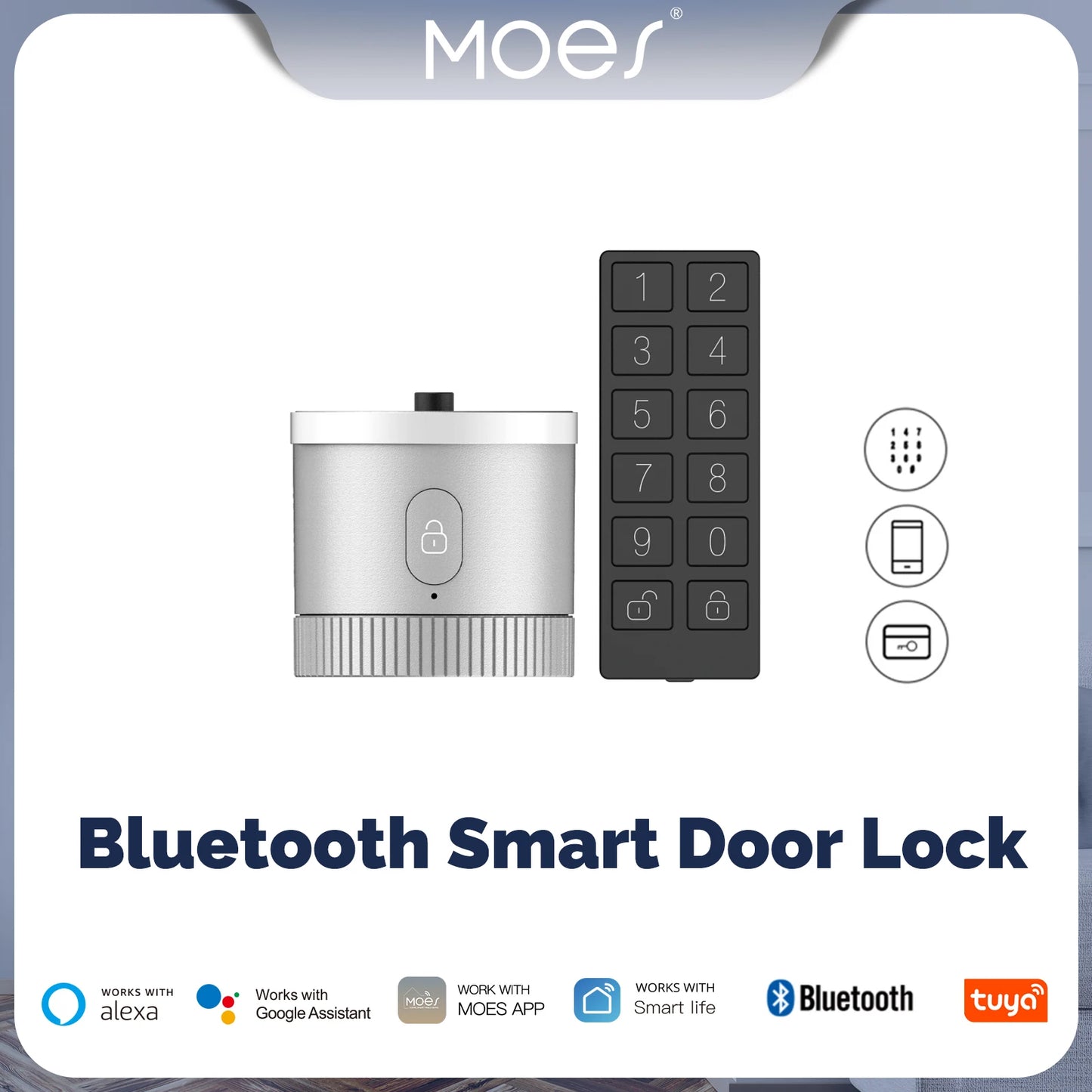 MOES Bluetooth Door Lock Bank-grade AES128 Bit TLS Encryption BLE Sensor Unlocking Tuya Smart APP Voice Control Alexa Google EU