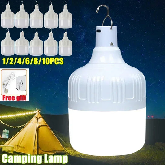 1/2/4/6/8/10 pièces lumière de Camping LED rechargeable par USB lampe de secours lanternes portatives extérieures avec crochet pour tentes barbecue ampoule à batterie