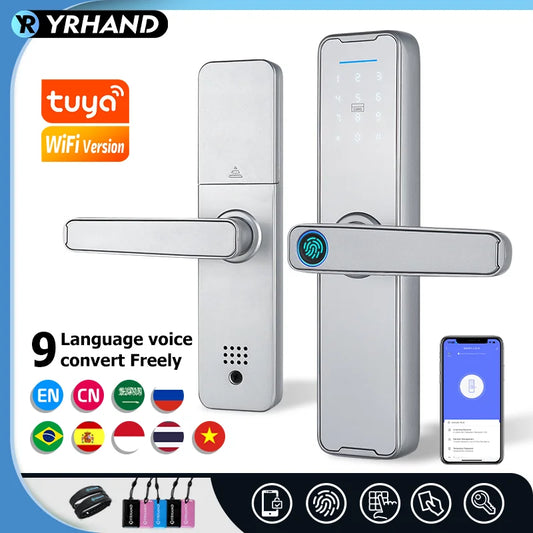 YRHAND K7S nouveau Tuya Wifi argent fechadura électronique numérique biométrique serrure d'empreintes digitales App à distance étanche serrure de porte intelligente