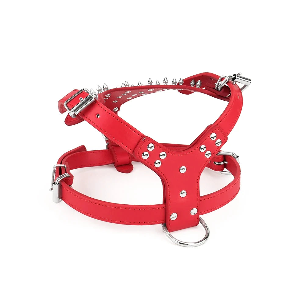 Dog Collar Dog Harness with Spiked and Chain Leash Set for Medium Large Breeds Pitbull Mastiff Bulldog Anti-bite Accessories