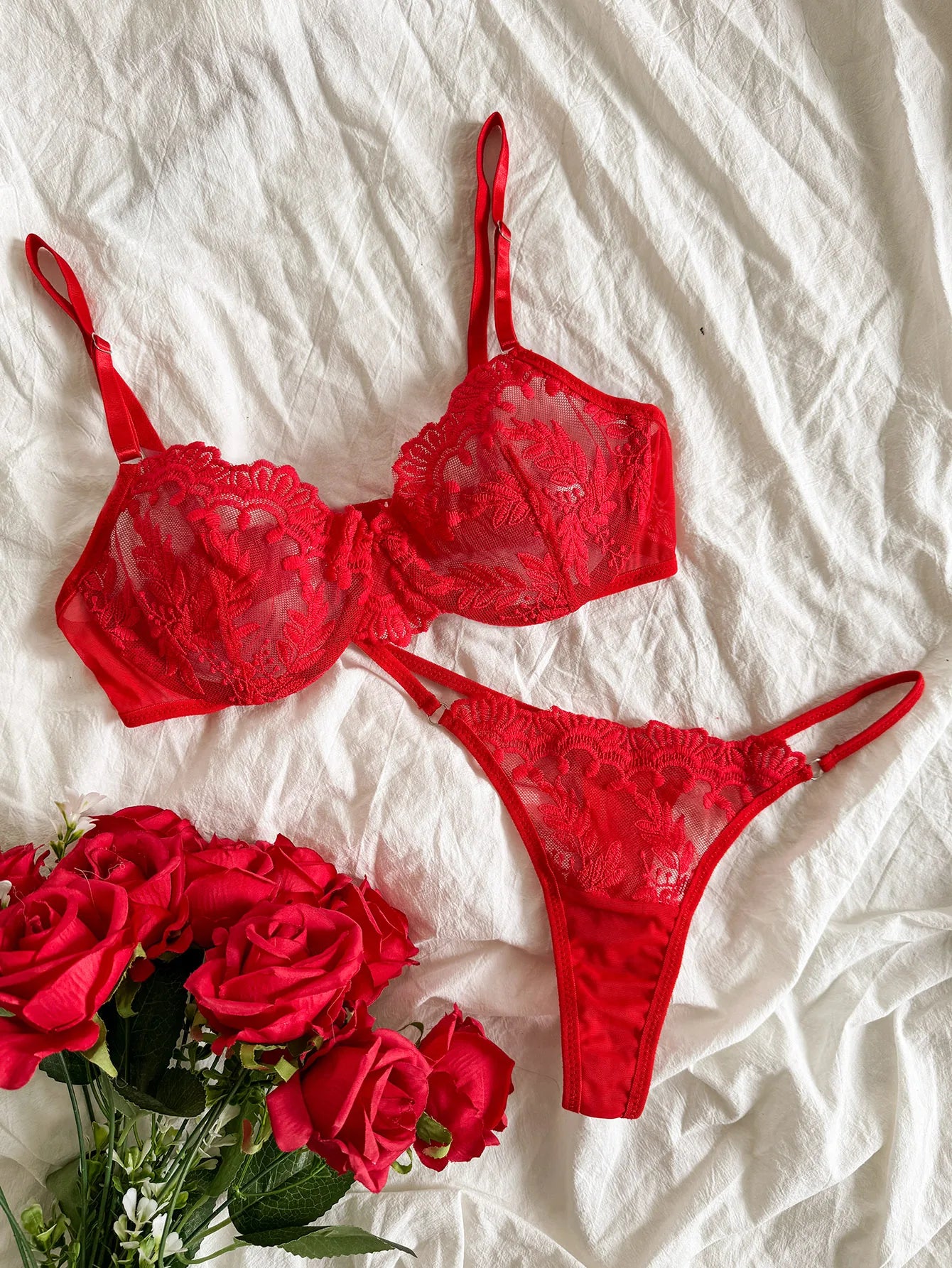 Blumenschlauch, bestickt, ohne Polsterung, BH und Tangas, Dessous-Set mit Bügel, Dessous und Unterwäsche für Damen, Victoria's Secret