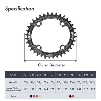 Deckas Oval Chainring 104BCD for Shimano MTB Bike Bicycle Chain Ring 32t 34 36 38 42 46 48 50 52T Ultralight Chainwheel 104 Bcd