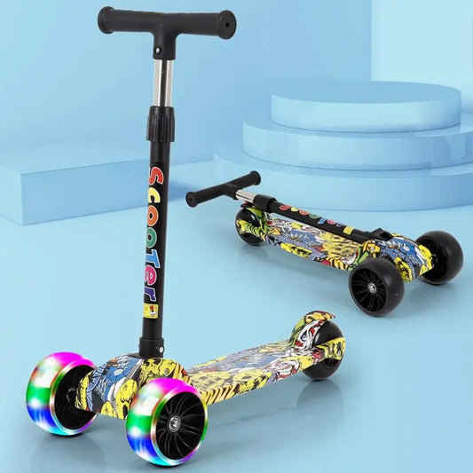 Kinder-Scooter, 3-Rad-Scooter mit Blitzrädern, Tretroller für Kinder im Alter von 3 – 12 Jahren, höhenverstellbar, faltbarer Kinder-Scooter