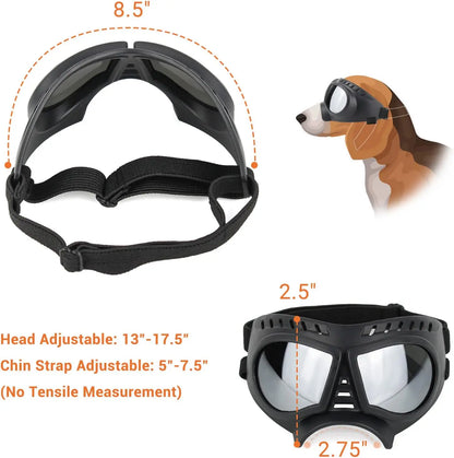 ATUBAN Dog Goggles,Dog Glasses for Puppy Breed Dog,Windproof,Waterproof and Durable,UV Sunglasses with Adjustable Straps,Silver