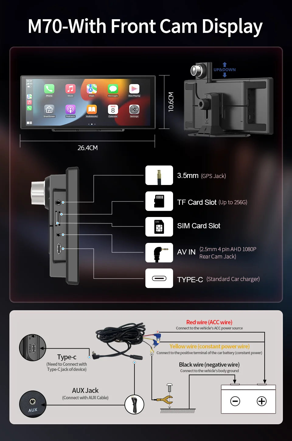 Imagebon M70 11.4" 4G Android 14 8+128G Dashcam 8 Core Wireless CarPlay & Android Auto Split Screen Remote Monitoring Car DVR