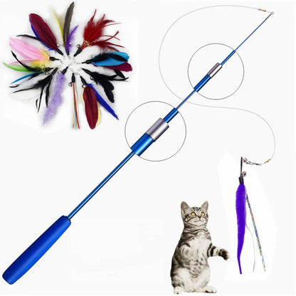 Pet Cat Toy Super Long Three Section Telescopic Rod Cat Teaser Stick Feather Replacement Head Cat Teaser Supplies New