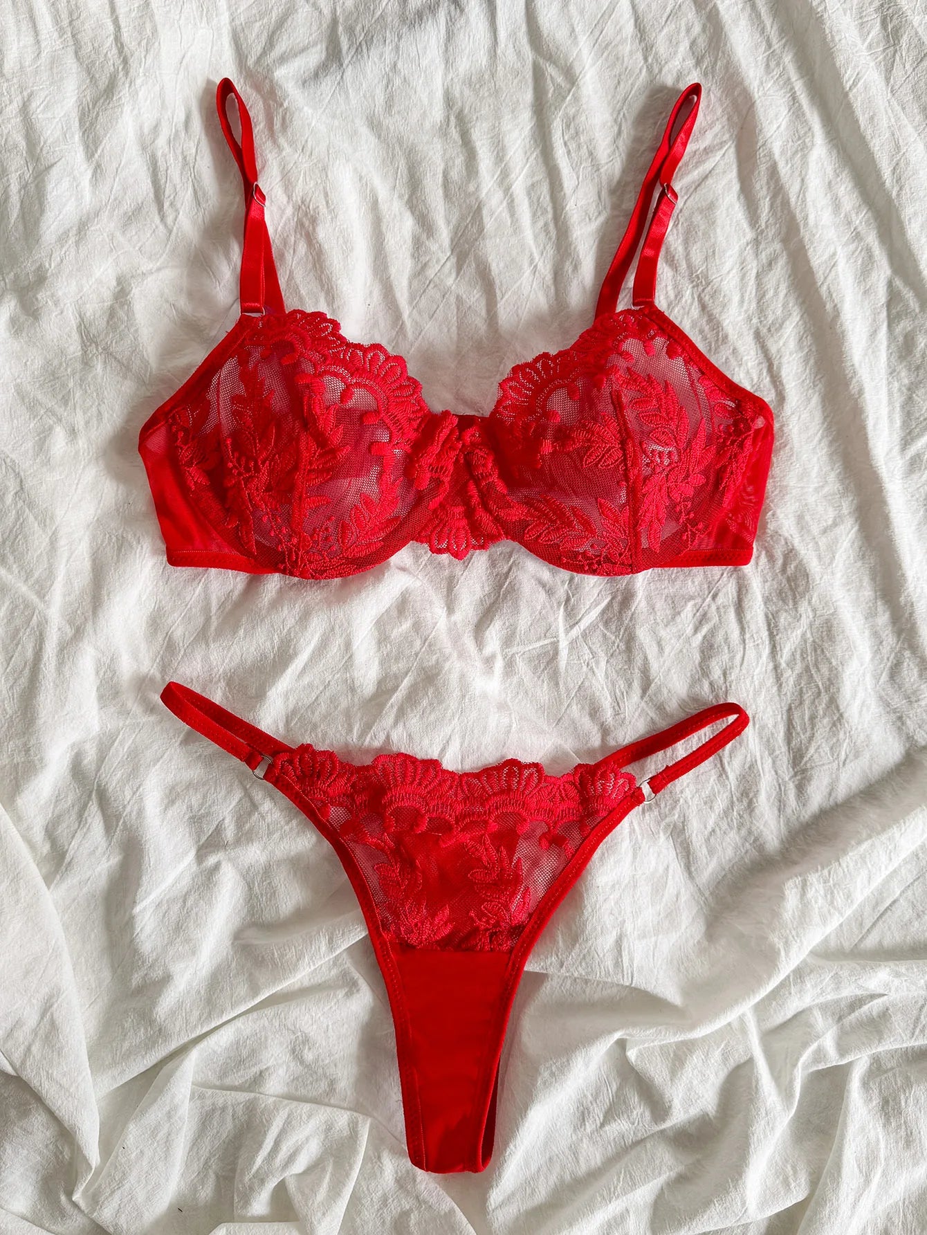 Blumenschlauch, bestickt, ohne Polsterung, BH und Tangas, Dessous-Set mit Bügel, Dessous und Unterwäsche für Damen, Victoria's Secret