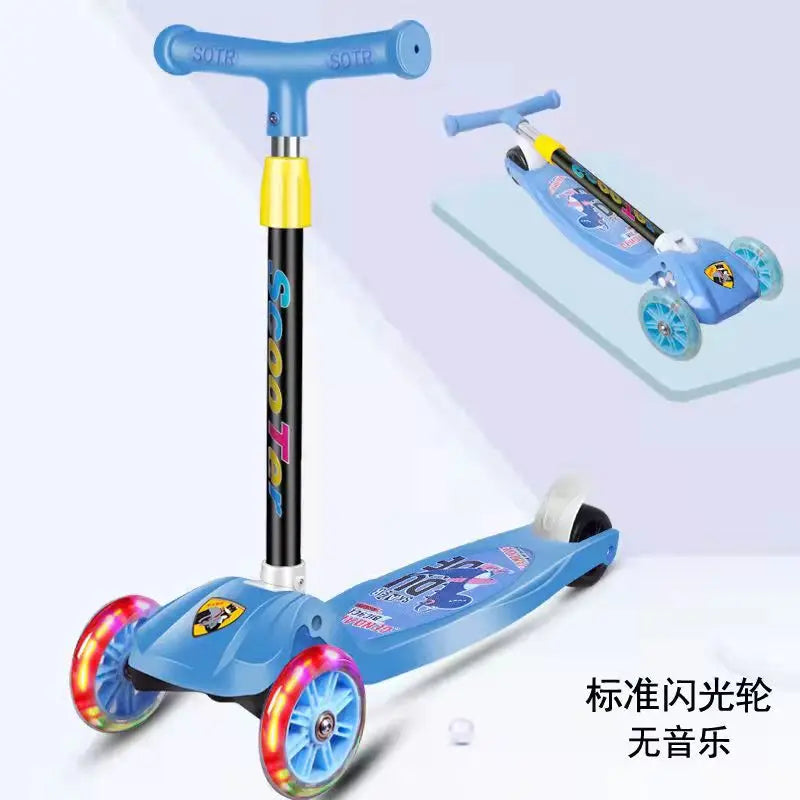 Children Scooter 3 Wheel Scooter with Light Up Flash Wheels Music Scooter For 2-8 Year Kids Adjustable Height Foldable Scooter