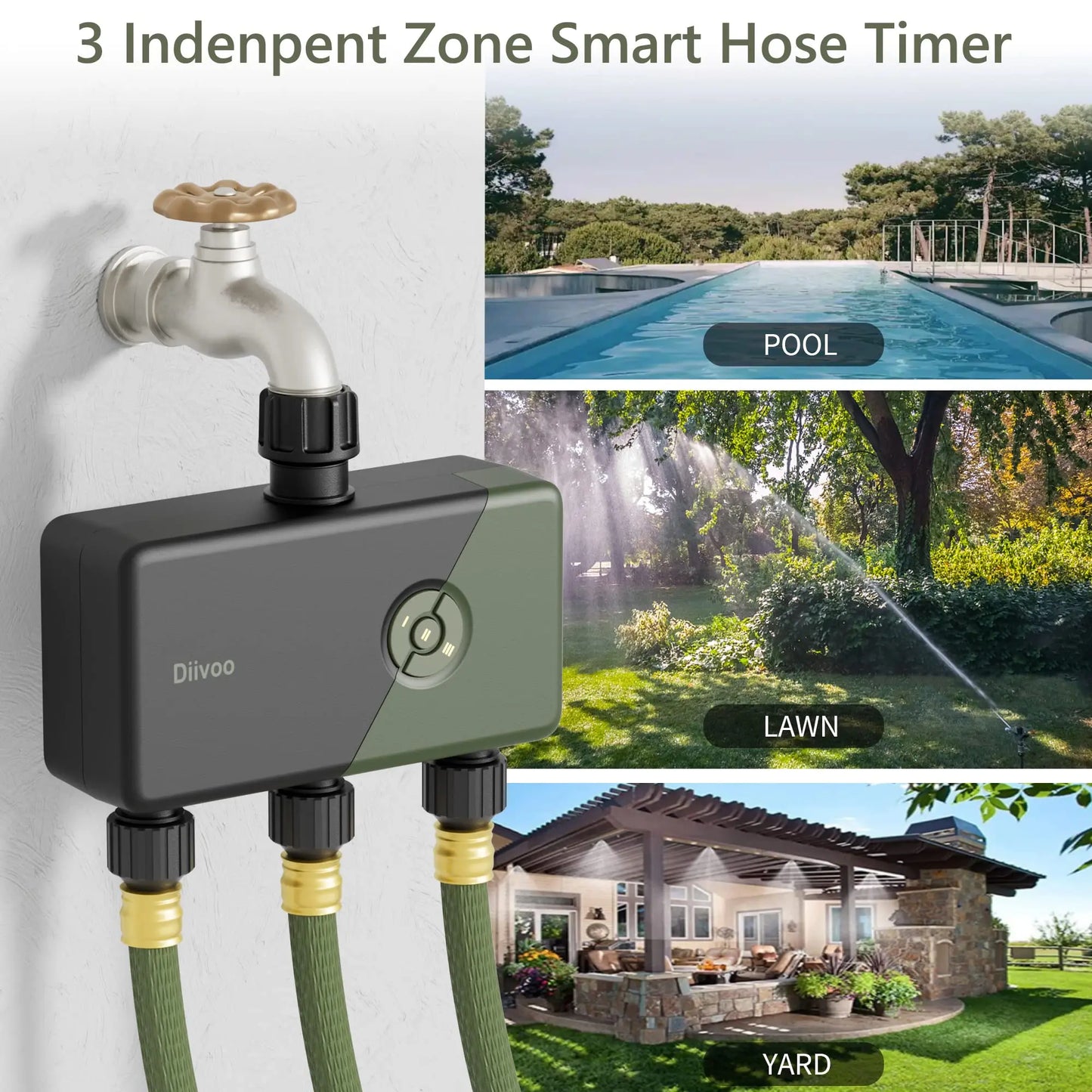 Diivoo 1/2/3 Zone Garden WiFi Water Timer Wifi Automatic Drip Irrigation Controller Water Valve Garden Automatic Watering System