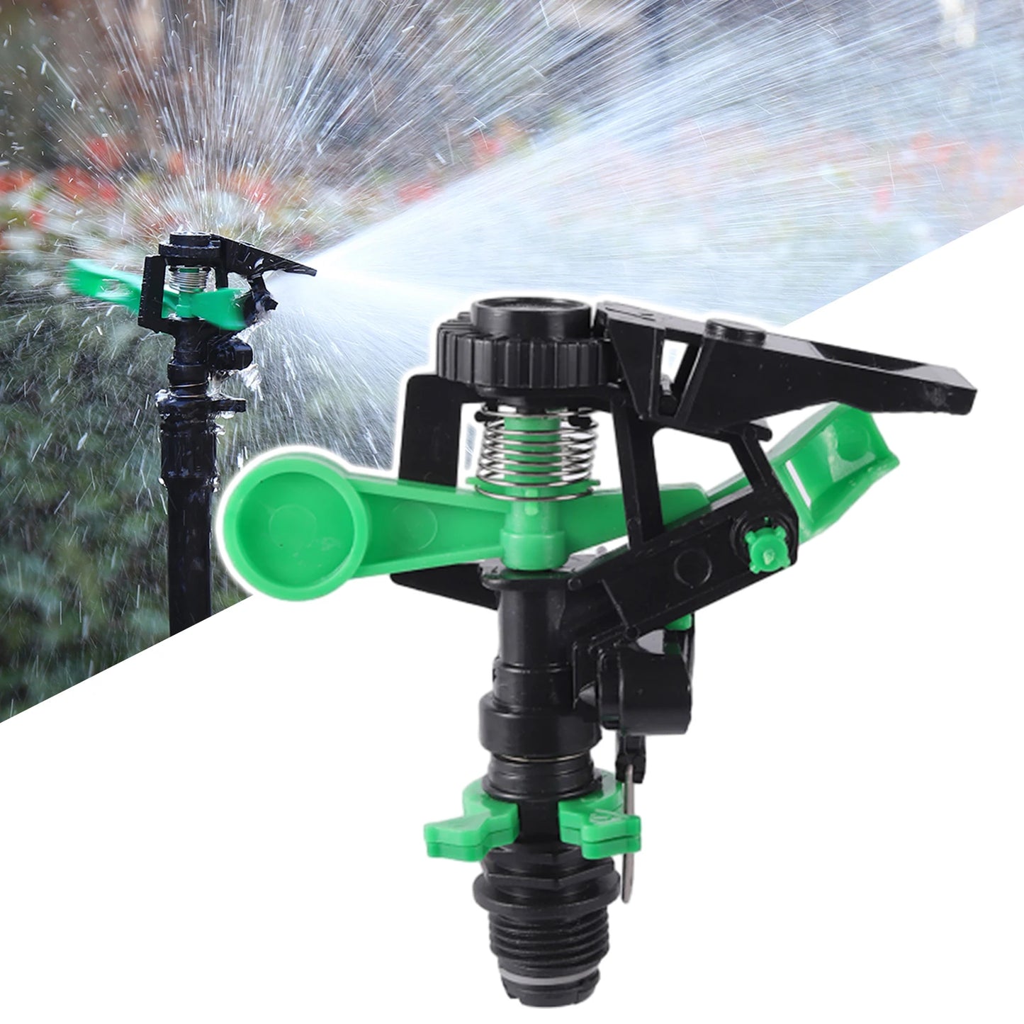 1/2" Rocker Sprinkler 360 Degree Adjustable Rotary Impact Spray Nozzle Garden Lawn Flowerbed Greenhouse Watering Irrigation Tool