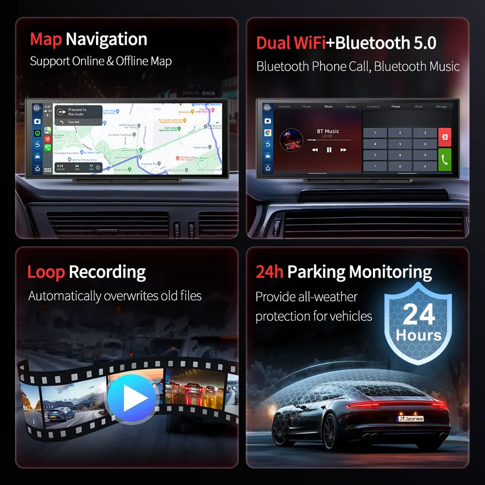 Imagebon M70 11.4" 4G Android 14 8+128G Dashcam 8 Core Wireless CarPlay & Android Auto Split Screen Remote Monitoring Car DVR