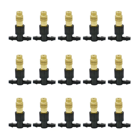 15-250Pcs Micro Drip Irrigation Misting Brass Nozzle Garden Spray Cooling Parts Copper Sprinkler with Thread Barb Tee Connector