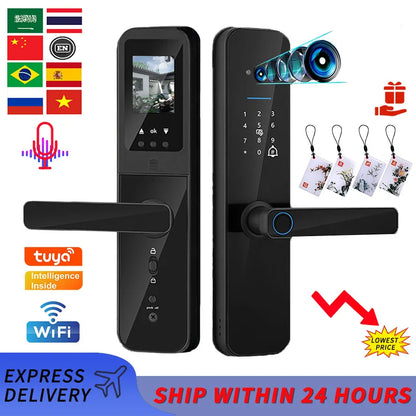 PHIPULO Tuya Wifi Digital Electronic Smart Door Lock With Biometric Camera Fingerprint Keyless Entry Hotel Apartment Locks