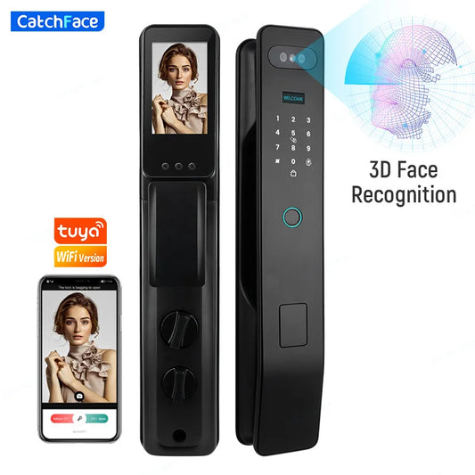 Facial Recognition Automatic Door Lock TUYA Front Door Fingerprint Smart Lock Digit Camera Visible Inner Screen